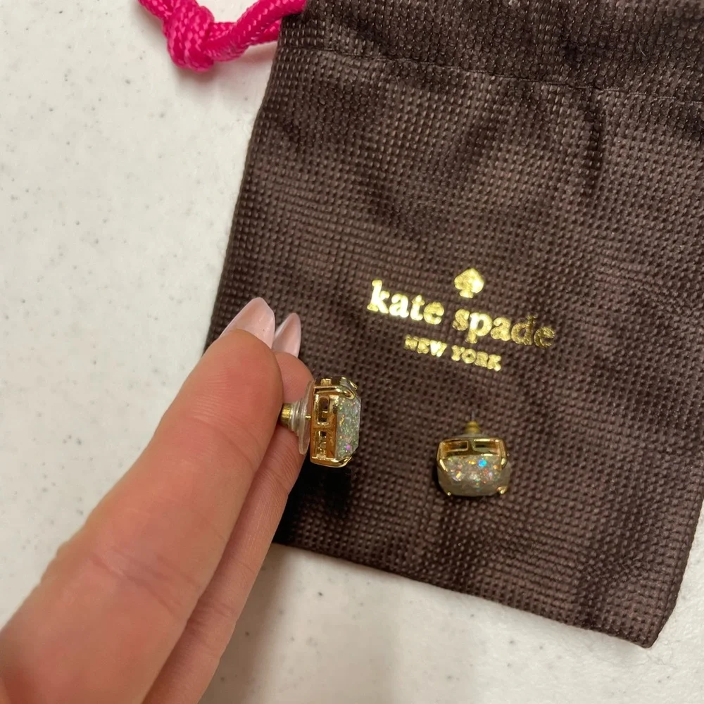 Kate Spade White‎ Opal Pearl Glitter Square Stud Earrings